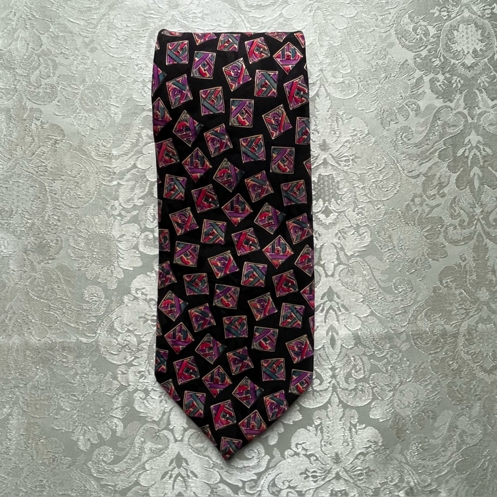 Vintage Alcione Milano 100% Silk Tie - Made in Italy - Abstract Geometric